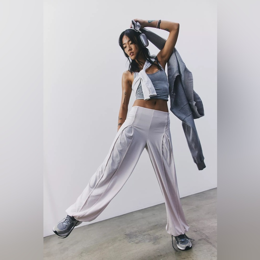 FP Movement by Free People Wide Leg Flowing Pants in Light Pink/Cream - Picture 4 of 5